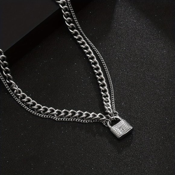 1pc Stainless Steel Lock Necklace - Picture 5 of 6